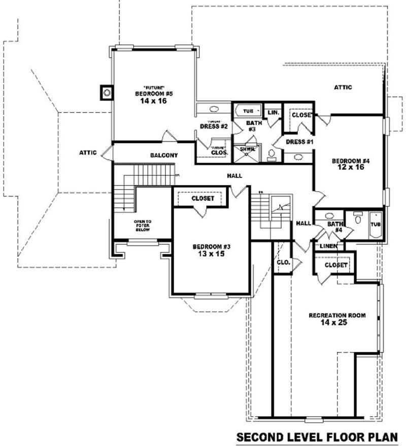 Floor Plan Second Story of French Plan #170-1909