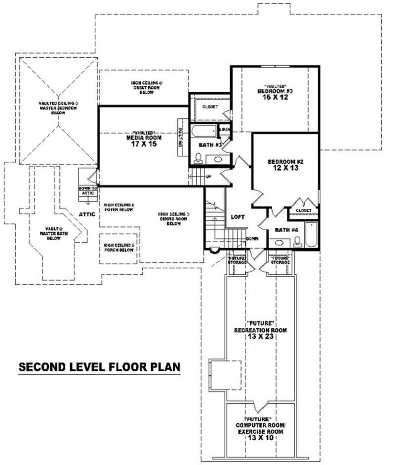 Floor Plan Second Story of French Plan #170-1910