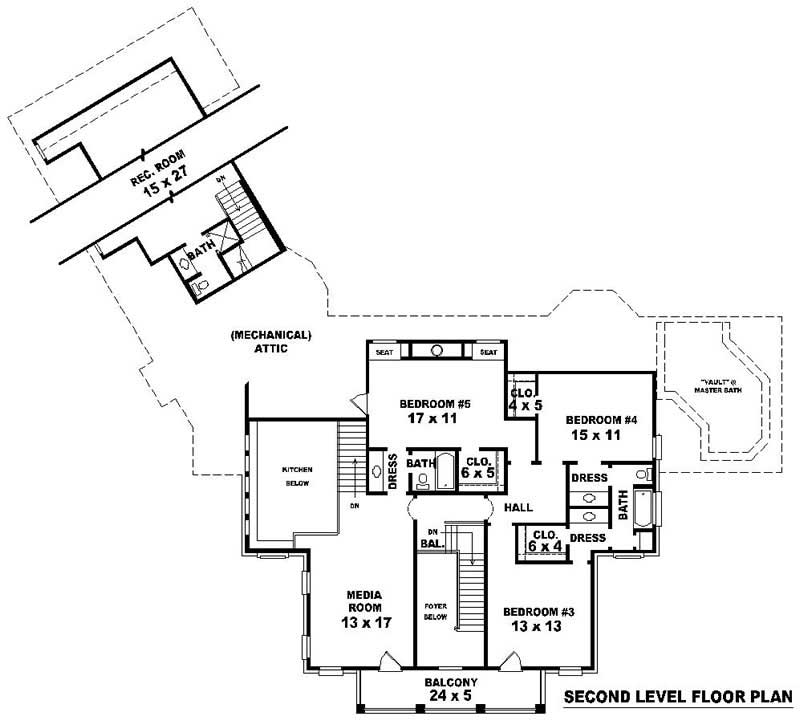 Floor Plan Second Story of Luxury Plan #170-1911