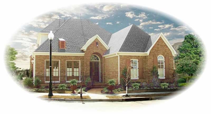 Front view of French home (ThePlanCollection: House Plan #170-1915)