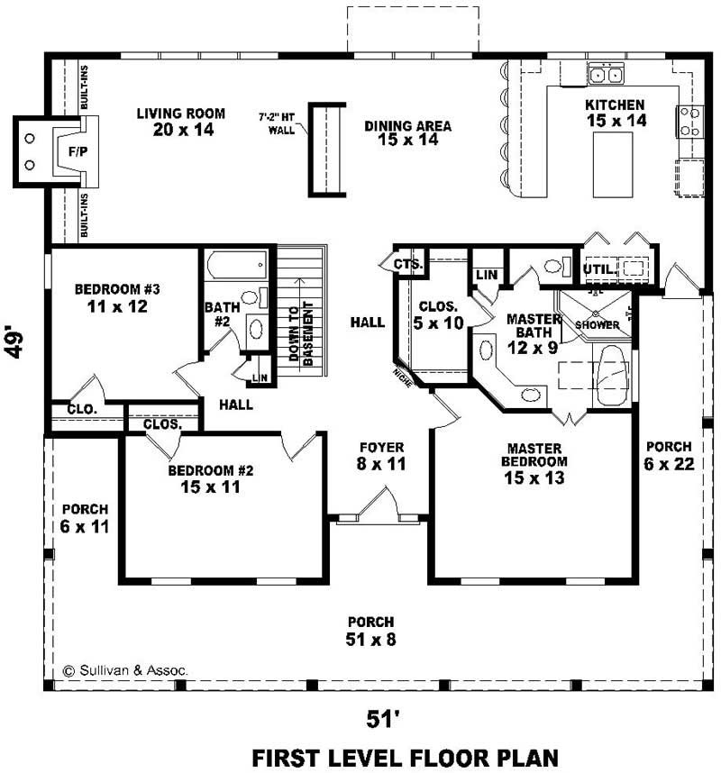 Floor Plan First Story of Country Plan #170-1922