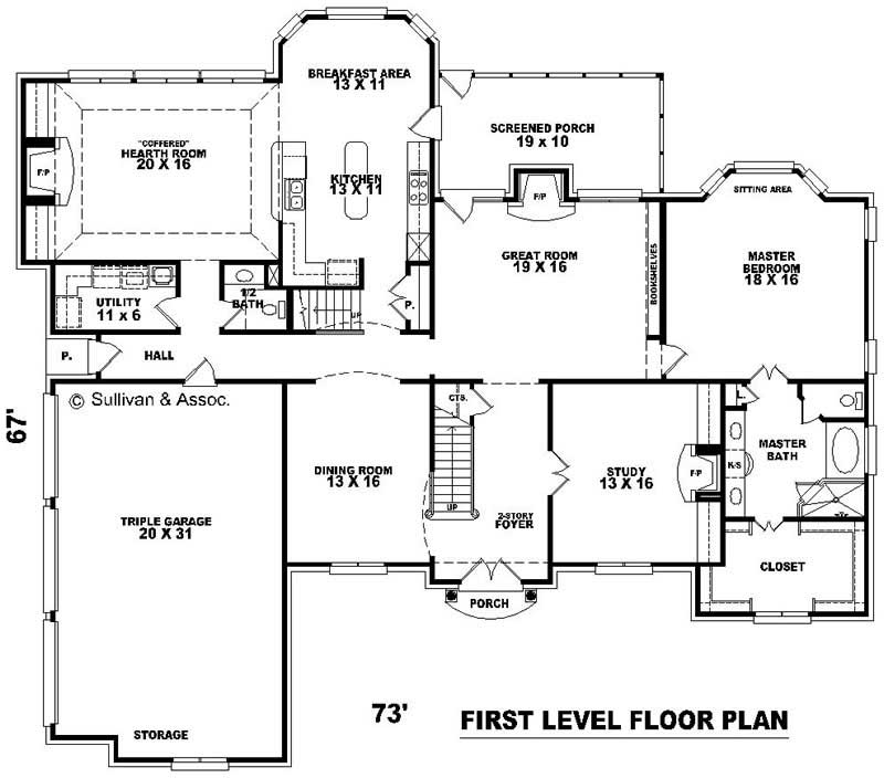 Floor Plan First Story of French Plan #170-1929
