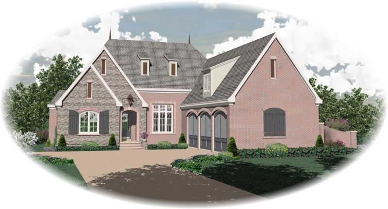 Front view of French home (ThePlanCollection: House Plan #170-1933)