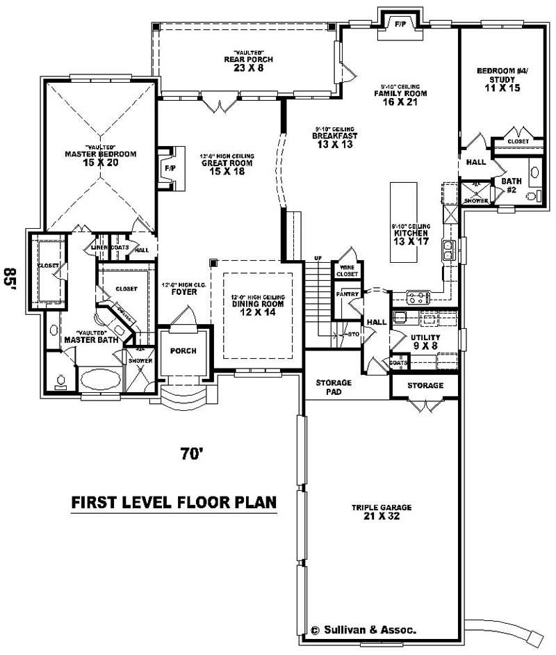 Floor Plan First Story of French Plan #170-1933