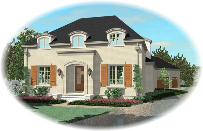 Front view of French home (ThePlanCollection: House Plan #170-1934)