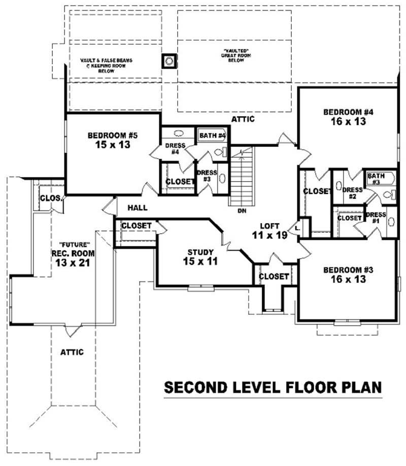 Floor Plan Second Story of French Plan #170-1935