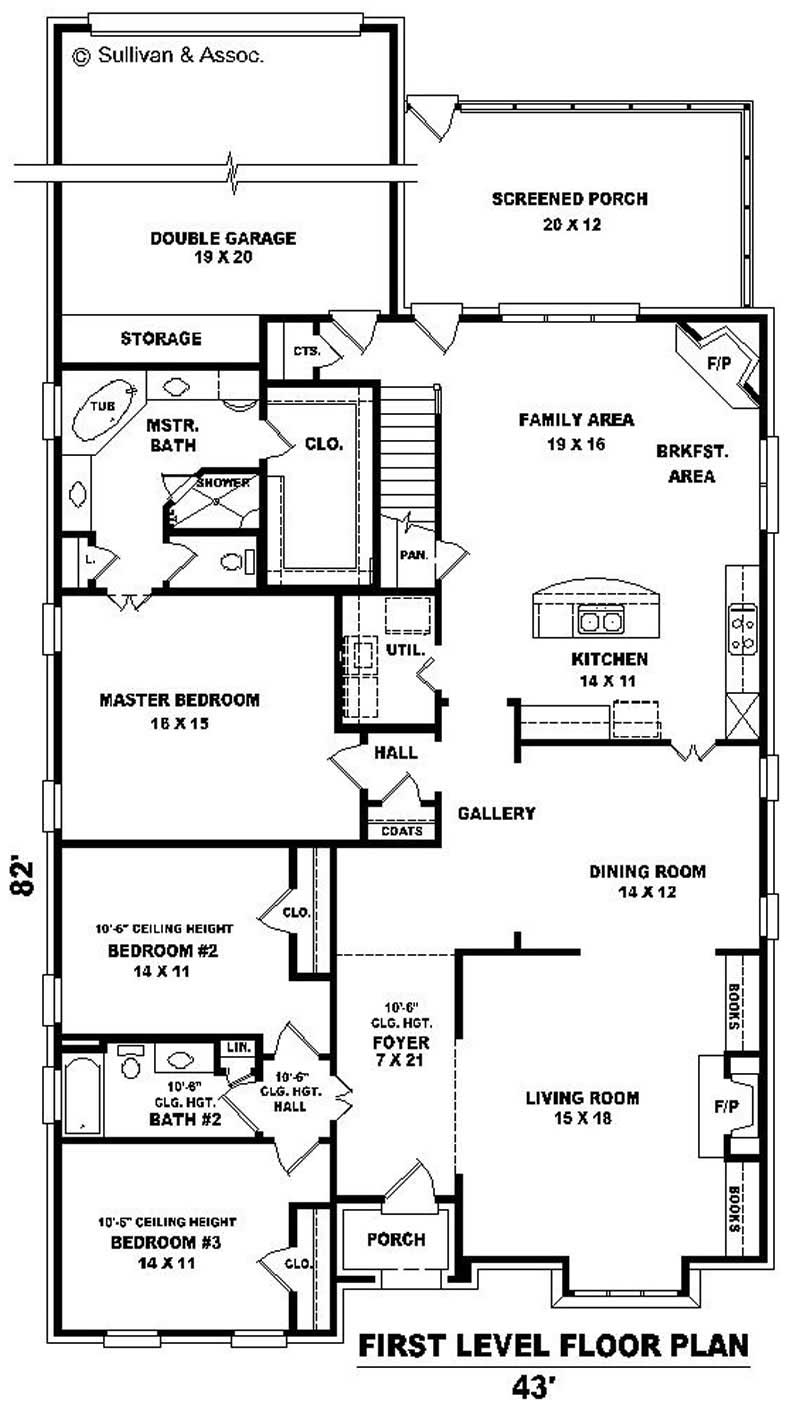 Floor Plan First Story of French Plan #170-1940