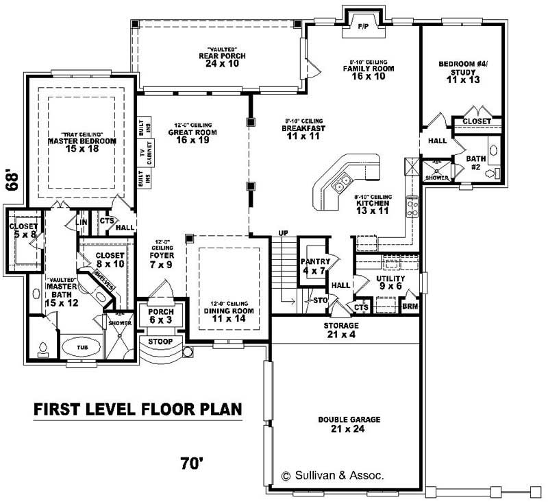 Floor Plan First Story of Country Plan #170-1943