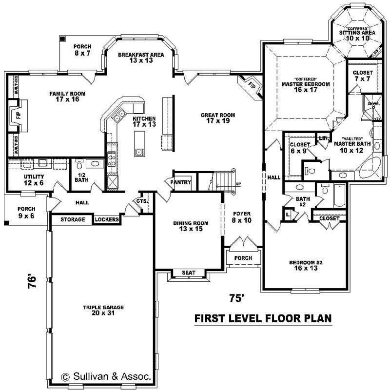 Floor Plan First Story of French Plan #170-1953