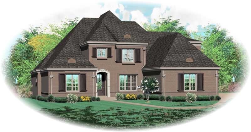 Front view of French home (ThePlanCollection: House Plan #170-1954)
