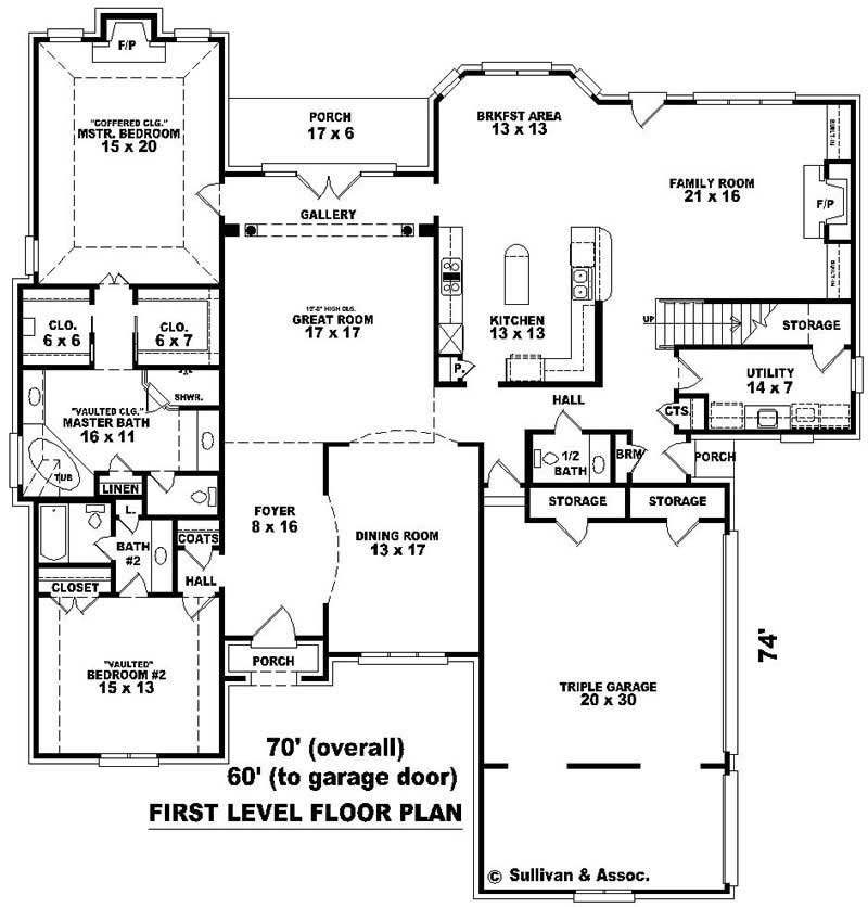 Floor Plan First Story of French Plan #170-1954