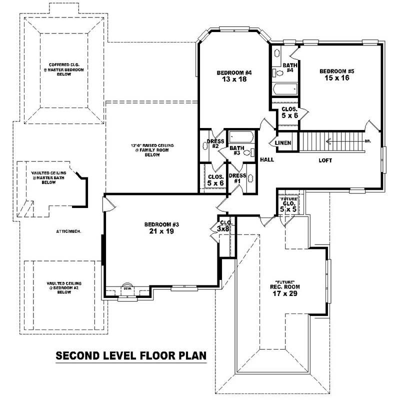 Floor Plan Second Story of French Plan #170-1954