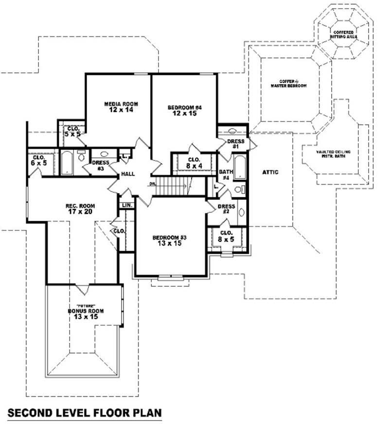 Floor Plan Second Story of French Plan #170-1955