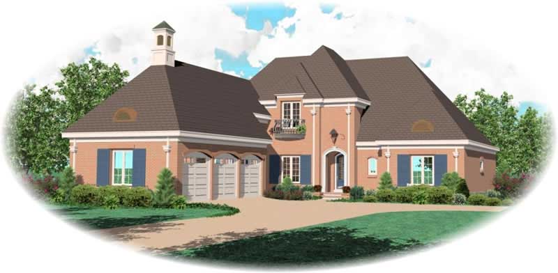 Front view of French home (ThePlanCollection: House Plan #170-1957)