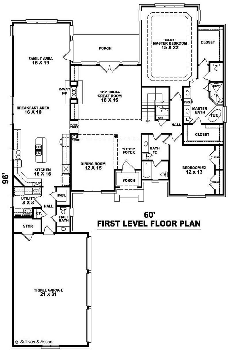 Floor Plan First Story of French Plan #170-1957