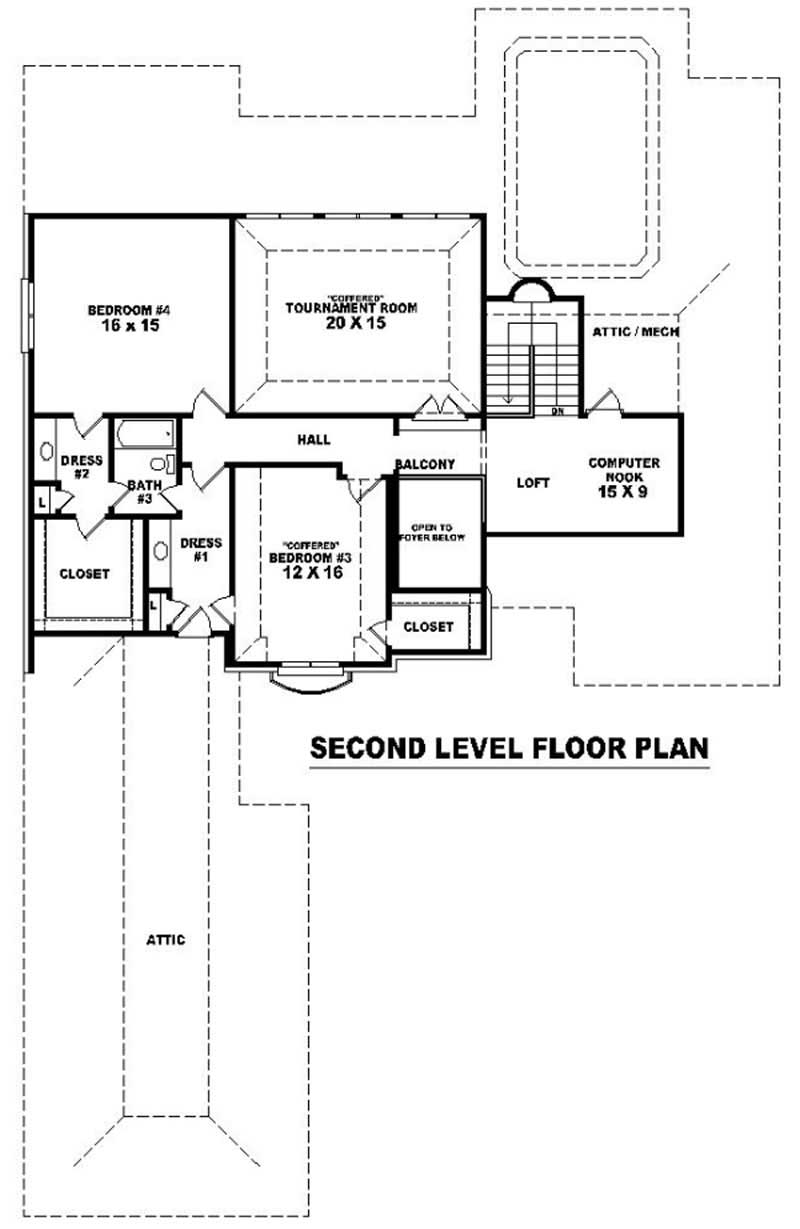 Floor Plan Second Story of French Plan #170-1957