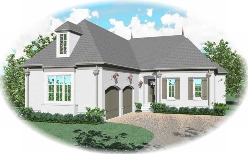Front view of French home (ThePlanCollection: House Plan #170-1958)