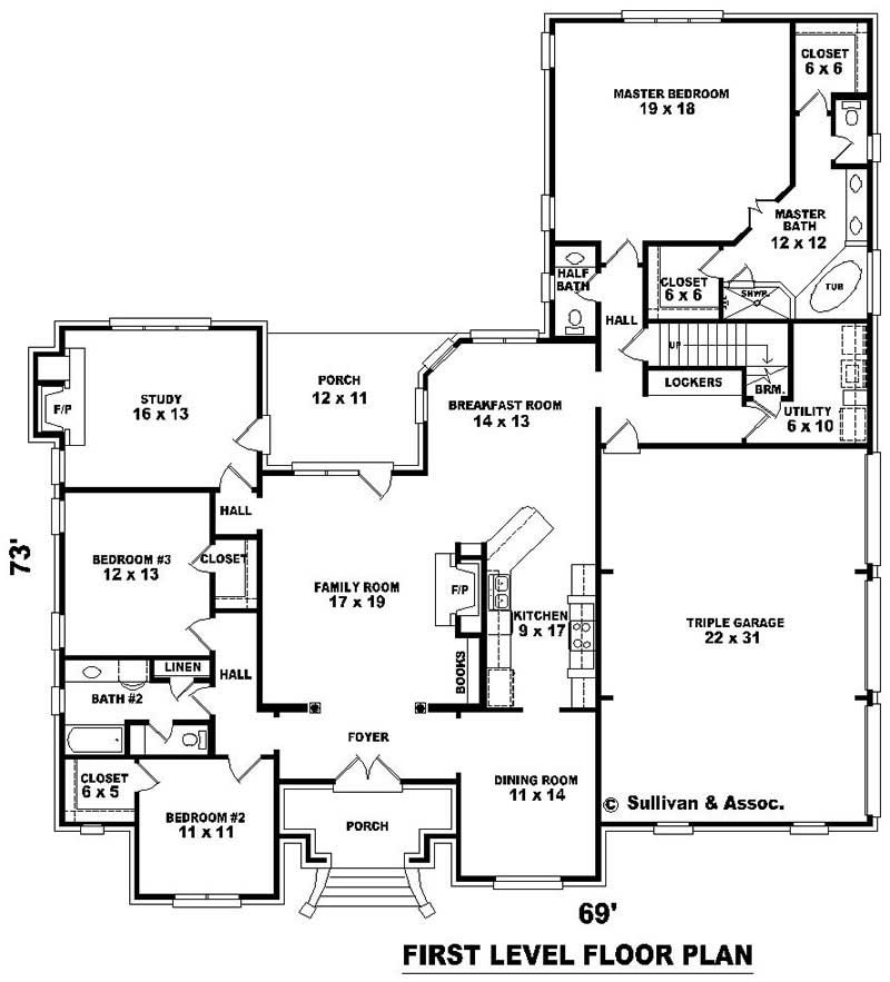 Floor Plan First Story of French Plan #170-1959