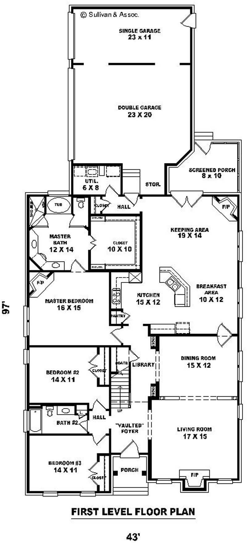 Floor Plan First Story of Craftsman Plan #170-1967
