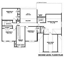 Floor Plan Second Story of French Plan #170-1977