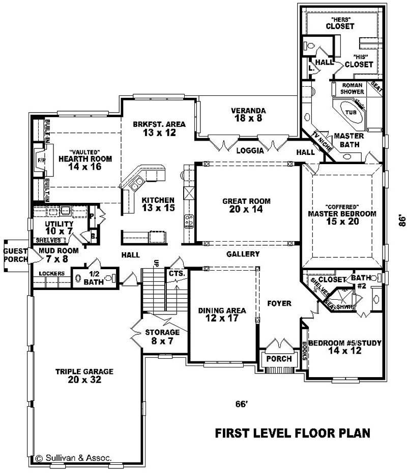 Floor Plan First Story of Country Plan #170-1986