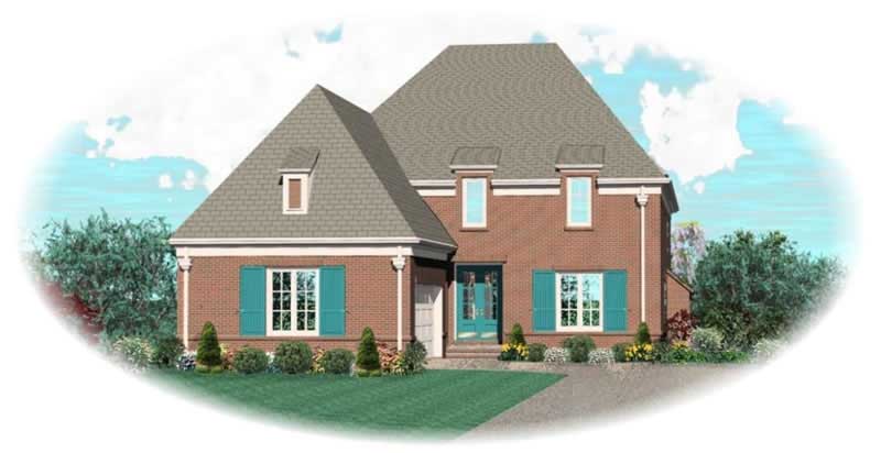 Front view of French home (ThePlanCollection: House Plan #170-1987)