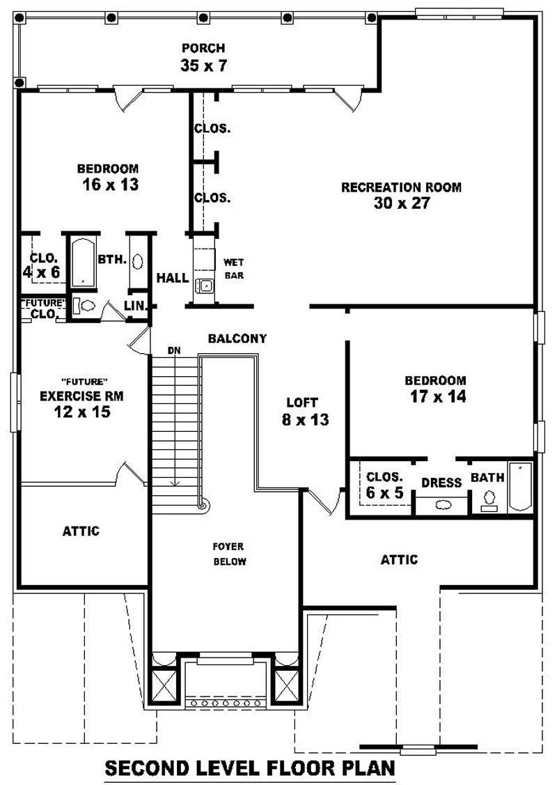 Floor Plan Second Story of French Plan #170-1988
