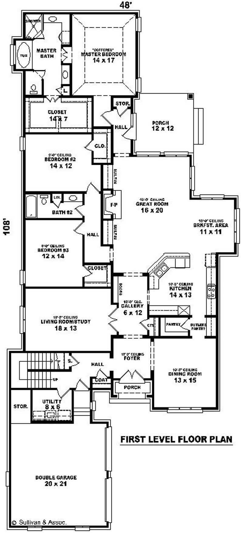 Floor Plan First Story of French Plan #170-1989