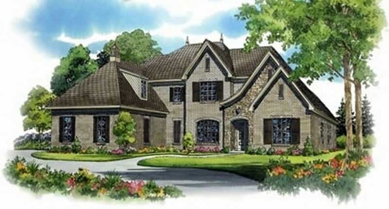 Front view of French home (ThePlanCollection: House Plan #170-1990)