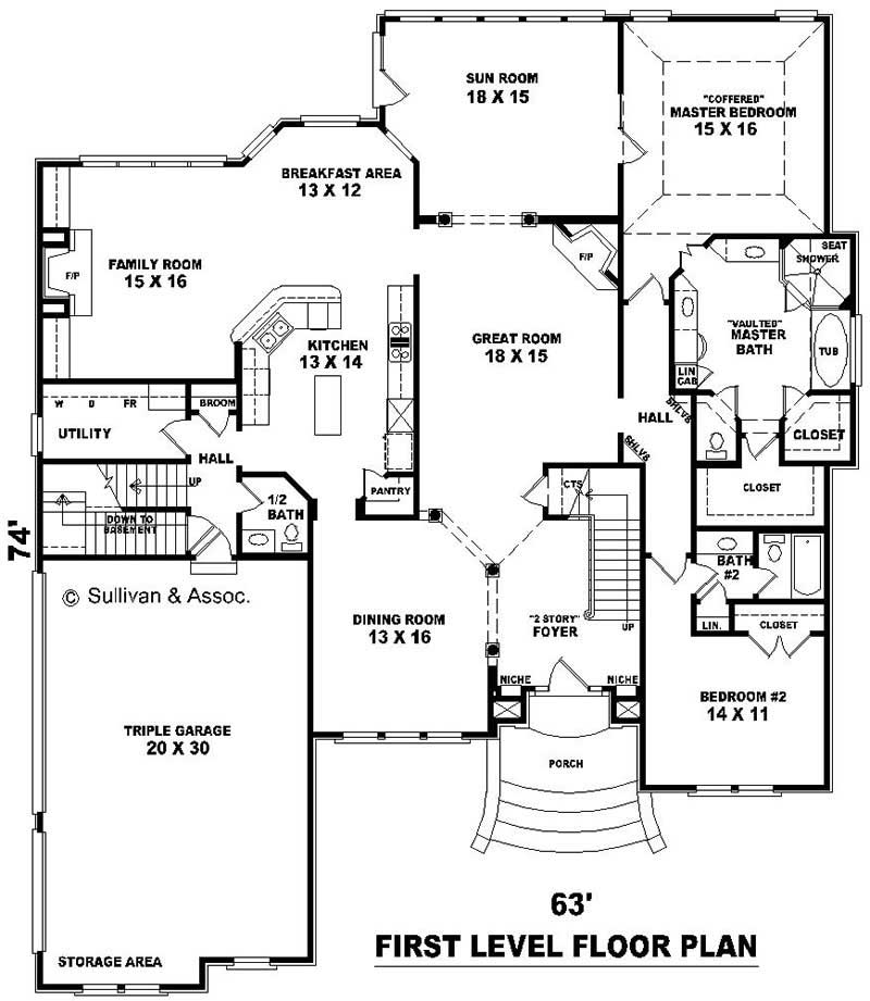 Floor Plan First Story of French Plan #170-1996
