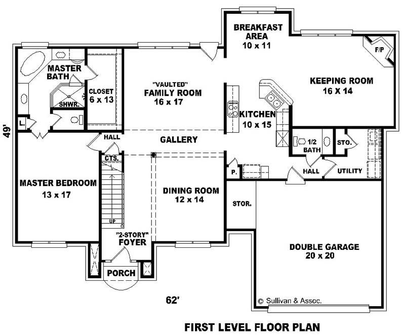 Floor Plan First Story of Traditional Plan #170-2013