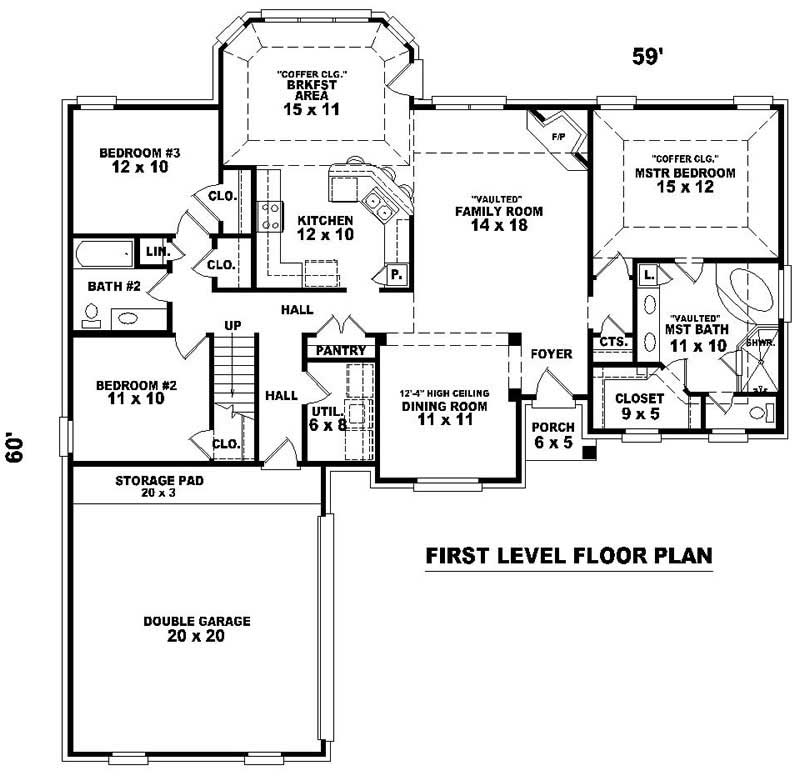 Floor Plan First Story of French Plan #170-2014