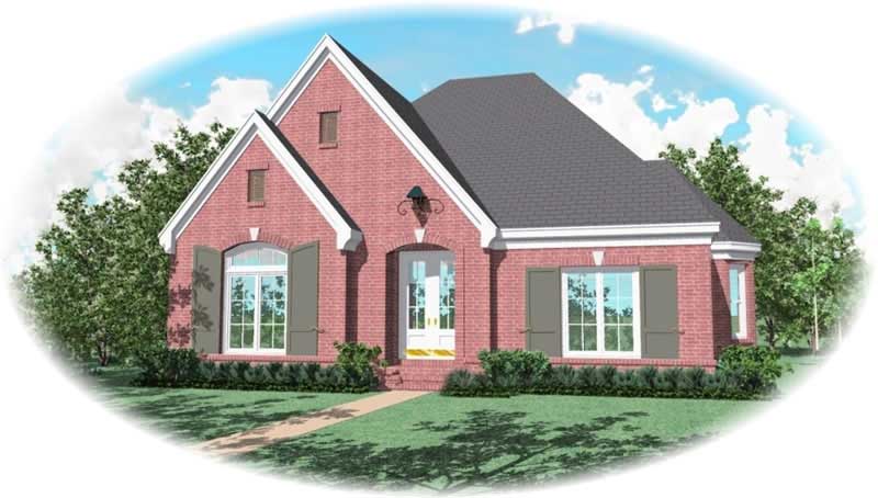 Front view of French home (ThePlanCollection: House Plan #170-2023)