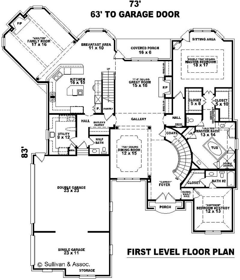 Floor Plan First Story of French Plan #170-2036