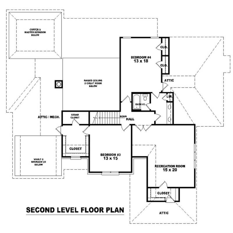 Floor Plan Second Story of French Plan #170-2040