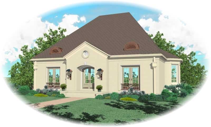 Front view of French home (ThePlanCollection: House Plan #170-2044)