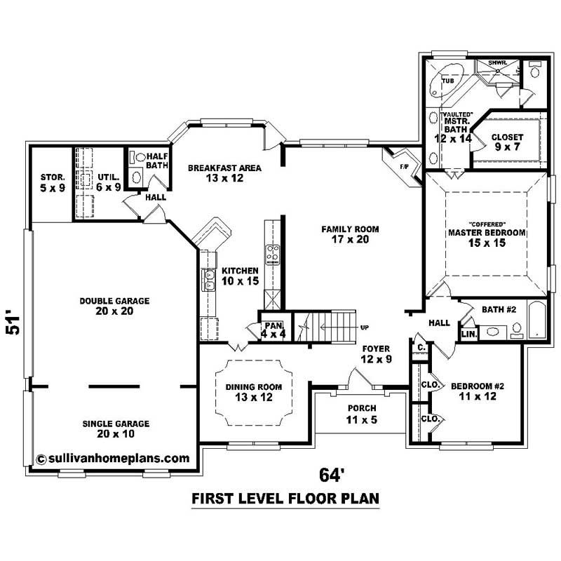 Floor Plan First Story of Southern Plan #170-2054