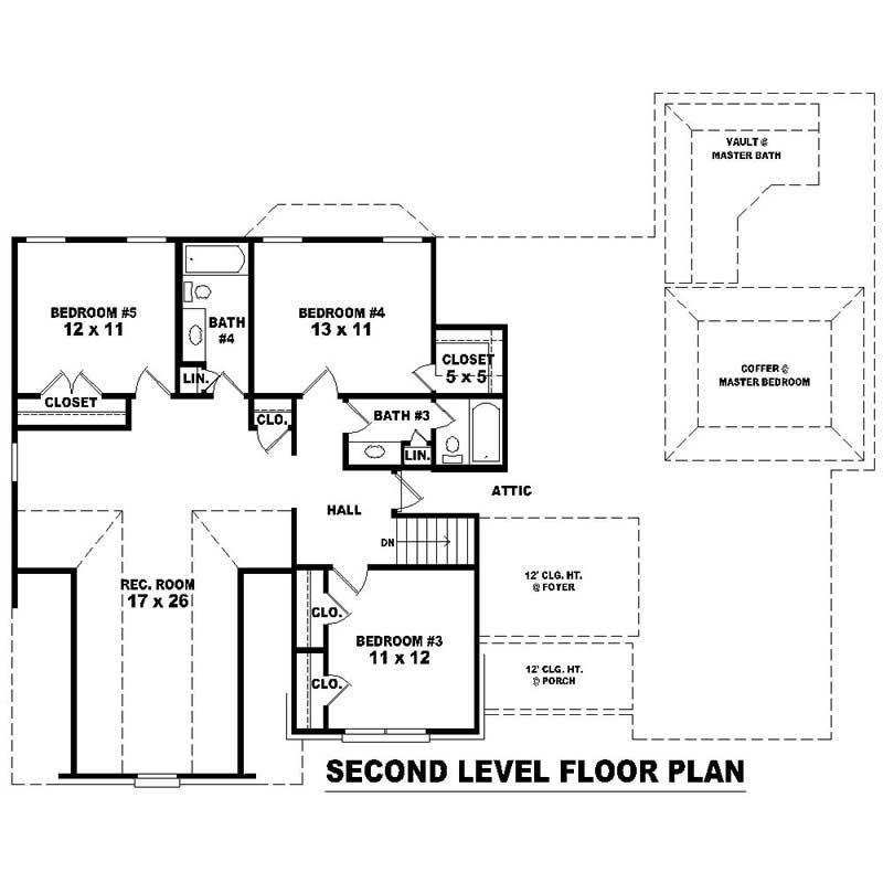 Floor Plan Second Story of Southern Plan #170-2054