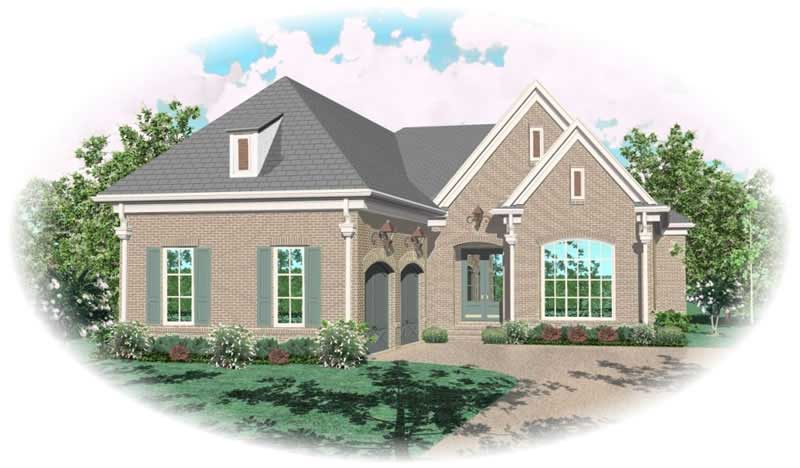 Front view of French home (ThePlanCollection: House Plan #170-2055)