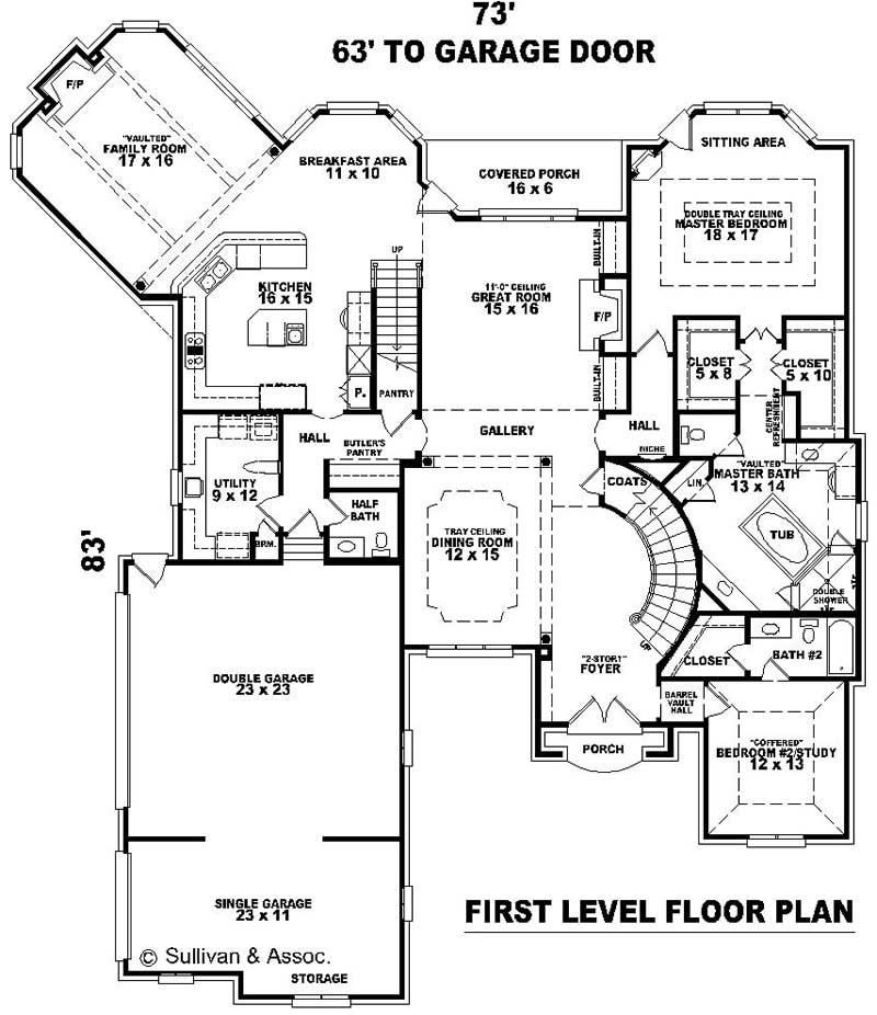 Floor Plan First Story of French Plan #170-2056