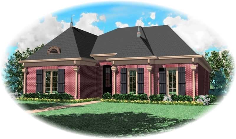 Front view of French home (ThePlanCollection: House Plan #170-2072)