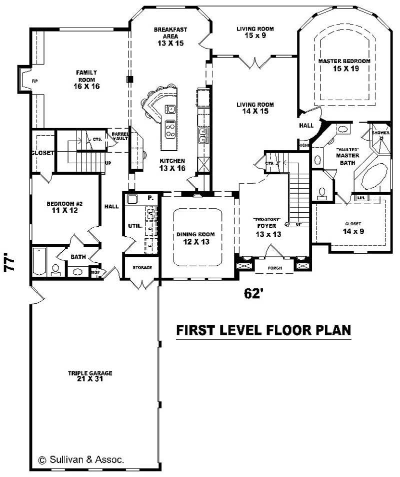Floor Plan First Story of French Plan #170-2078