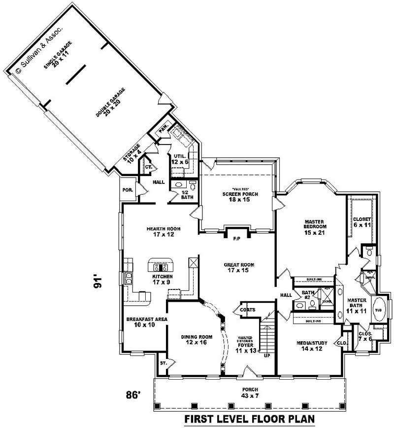 Floor Plan First Story of French Plan #170-2080