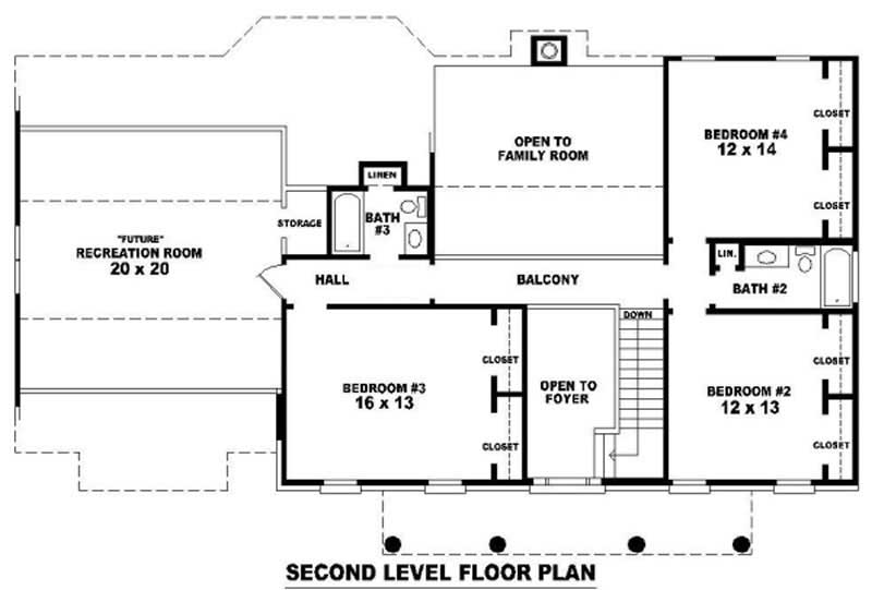 Floor Plan Second Story of Colonial Plan #170-2081
