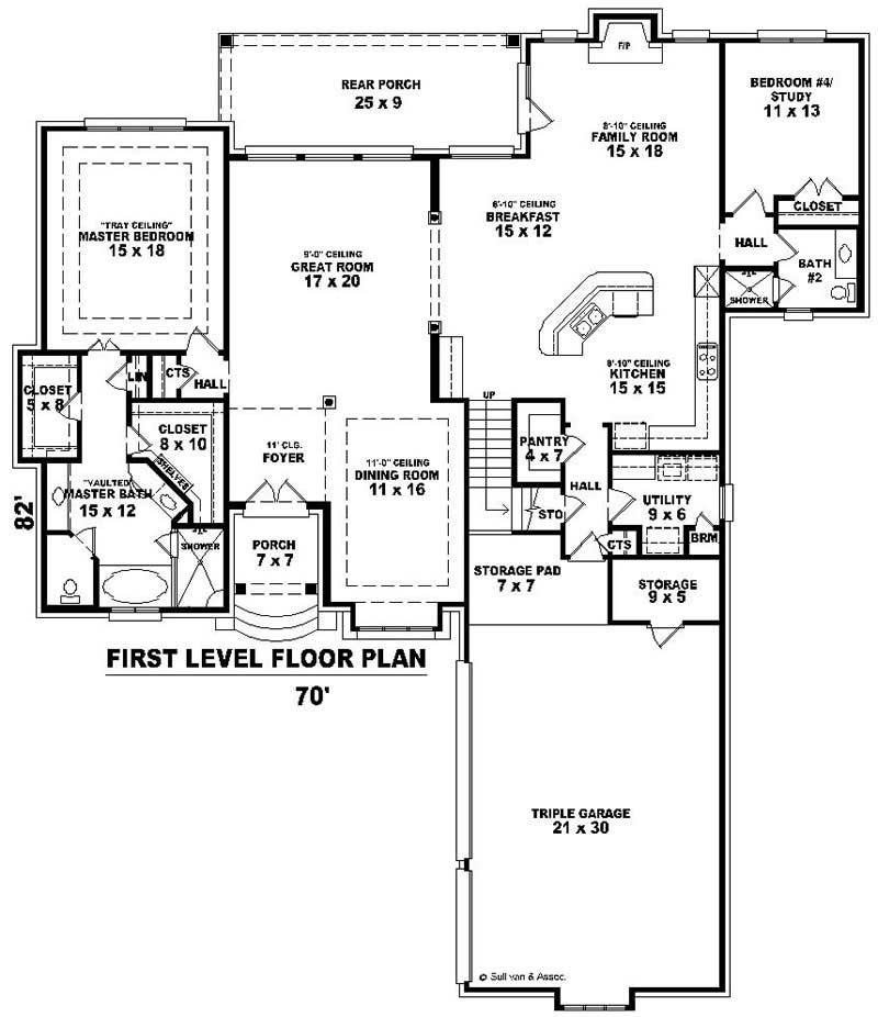 Floor Plan First Story of French Plan #170-2085