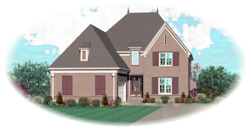 Front view of French home (ThePlanCollection: House Plan #170-2087)