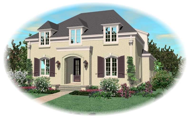 Front view of French home (ThePlanCollection: House Plan #170-2088)
