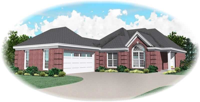 Front view of French home (ThePlanCollection: House Plan #170-2091)