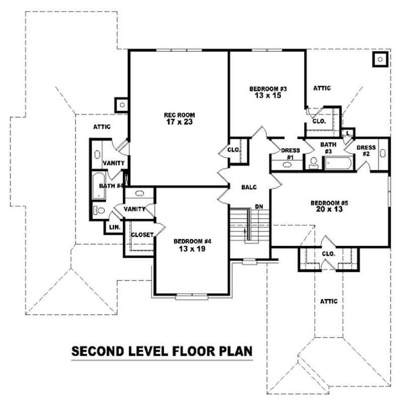 Floor Plan Second Story of Luxury Plan #170-2100