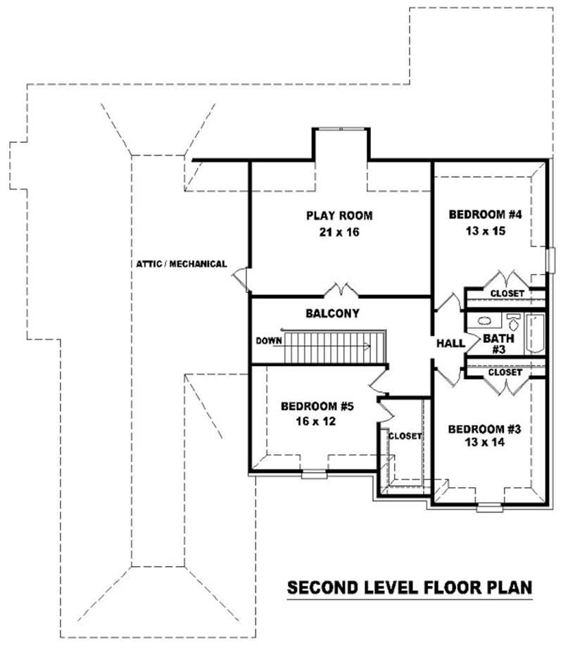 Floor Plan Second Story of French Plan #170-2105
